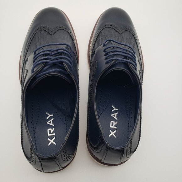 XRAY Men’s Wingtip Oxford Navy Blue Shoes, Size 8 (new in box) - Picture 4 of 4